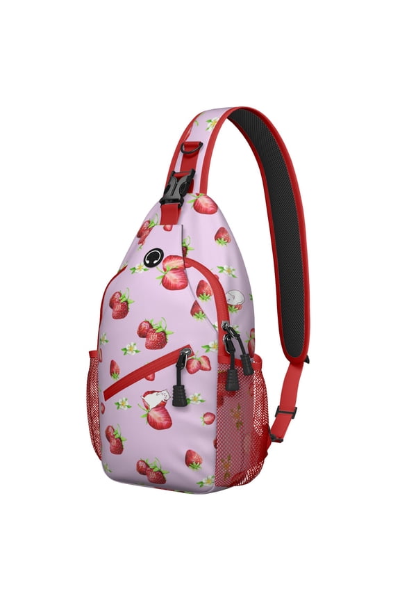 Strawberry Lover’s Lightweight Travel Sling Backpack with Cute Red Berry Pattern, Multi-Functional Shoulder Backpack for Cycling, Hiking, and Daily Commute