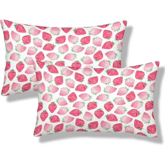 Strawberry Lumbar Throw Pillow Covers 12x20 Set of 2 Fruits Short Plush Pillows Case Spring Summer Rectangle Cushion Cover Decorative Pillowcases for Couch Bed