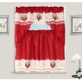 thumbnail image 1 of Strawberry Macrame Embroidery Design Kitchen Curtain with Swag and Tier Set 36 inch Red and Cream Color, 1 of 5