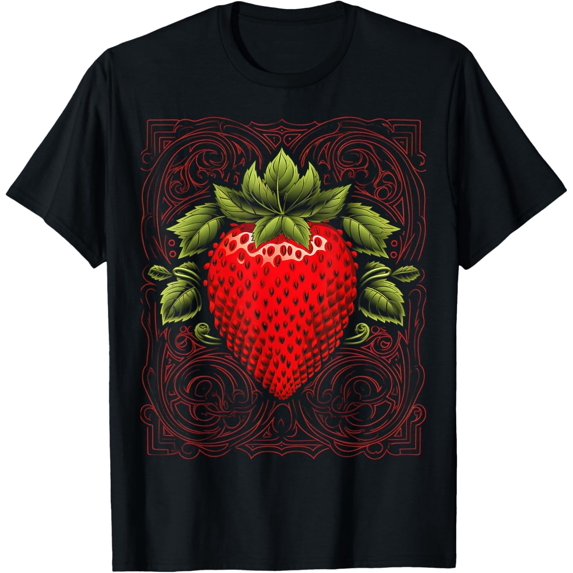 Strawberry Mandala Artwork Fruit Graphic Motif Art T-Shirt