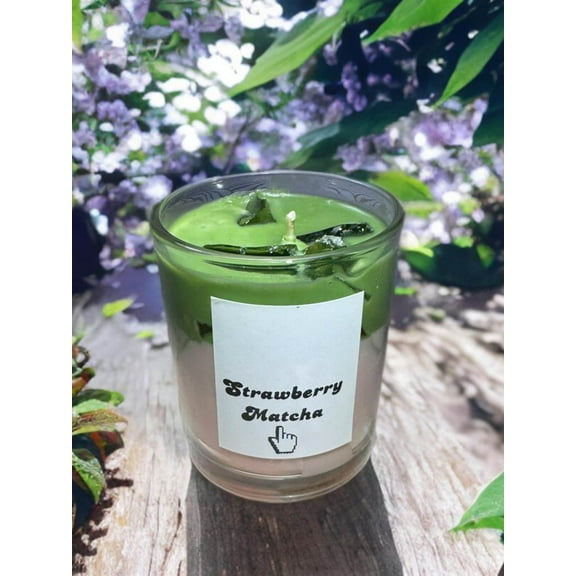 Strawberry Matcha Iced Latte Soy Wax Candle 8 oz