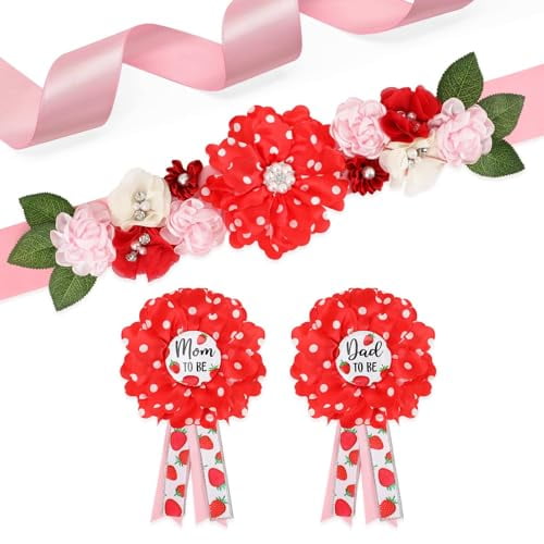 Strawberry Maternity Sash Corsage Set Mom to Be Dad to Be Corsage