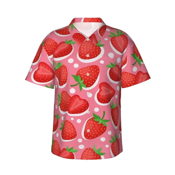 Strawberry Men'S 3d Print Casual Button Down Shirts, Novelty Hawaiian Short Sleeves S