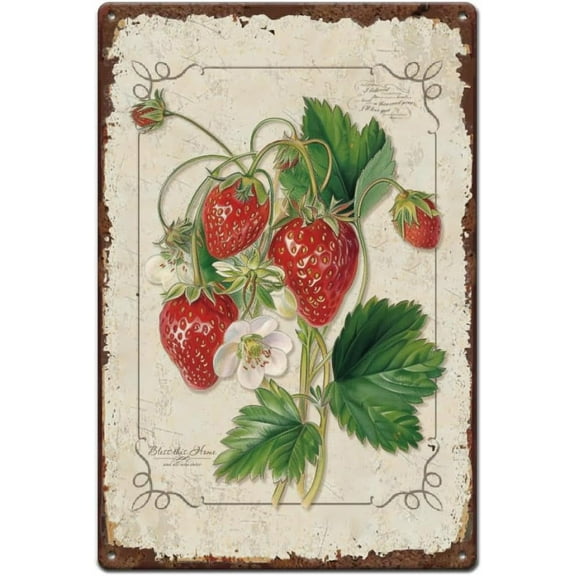 Strawberry Metal Tin Signs Fruits Metal Signs Retro Fruits Wall Decor Plaque Outdoor Garden Decor Vintage Wall Art Poster for DIY