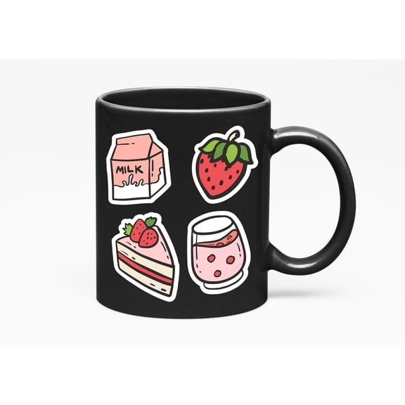 Strawberry Milk, Cake & Shake Unique Cup & Drinkware, Black 11oz Ceramic Mug