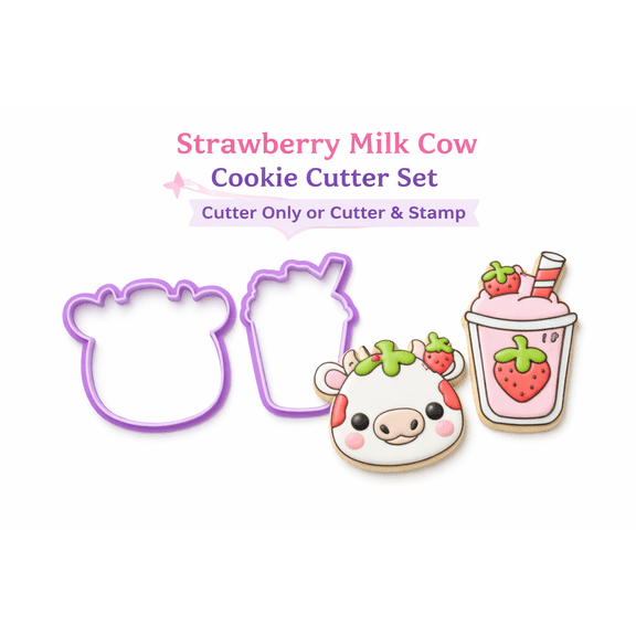 Strawberry Milk Cow Cookie Cutter Set Cutter Only or Cutter & Stamp