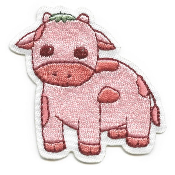 Strawberry Milk Cow Embroidered Iron On Patch