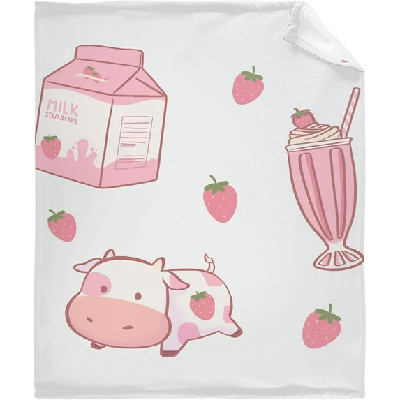 Strawberry Milk Cow Flannel Blanket Decor Soft Cozy Warm Fluffy Blanket for Bed Couch Travel Beach 30x40 inch for Pets