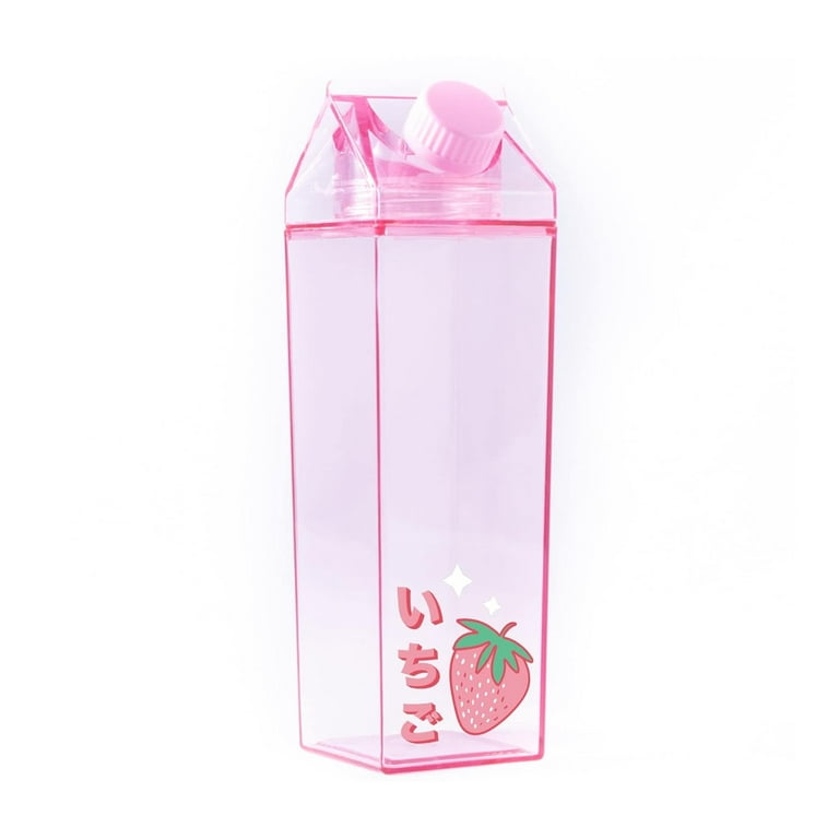 Strawberry Milk Cute Kawaii Japanese Milk Carton Water Bottle 500Ml 16.9Oz