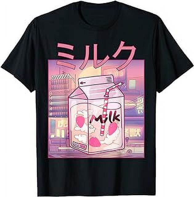 Strawberry Milk Pink Kawaii Anime Aesthetic 90s Milk Carton T-Shirt