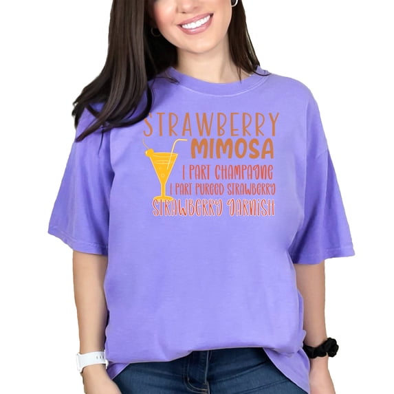 Strawberry Mimosa T-Shirt, Fun Cocktail Tee, Brunch Shirt, Champagne Drink Graphic, Party Outfit, Funny Alcohol Shirt, Summer Vibes Top, Violet Comfort Colors T-Shirt, 2XL