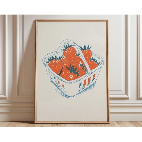 Strawberry Minimal Fruit Berry Farmhouse Summer Wall Art Print, Unframed Paper Poster 8x10in
