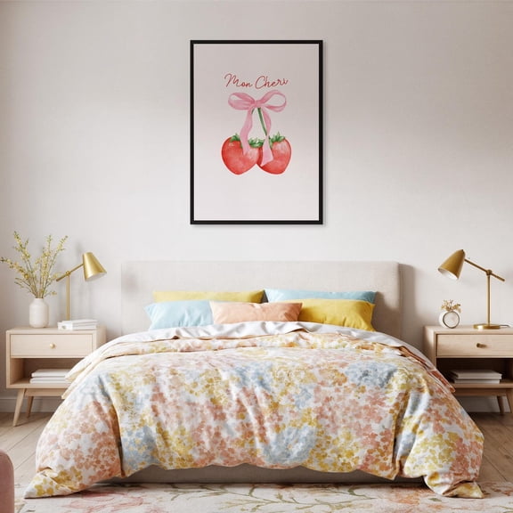 Strawberry Mon Cheri Art Fruit With Ribbon And French Quote Cute Wall Decor Kitchen Romance Lovers Design1 Unframed Paper Print