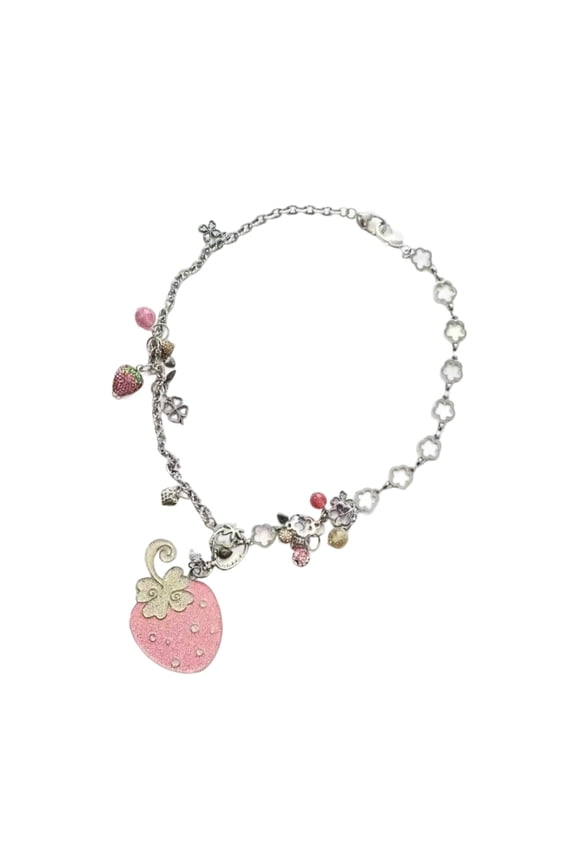 Strawberry Necklace Adjustable Length Alloy Acrylic Jewelry Gift For Her Teens