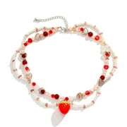 ANXPTIME Strawberry Necklace Imitation Pearl Choker Bohemia Layer Crystal Clavicle Chain