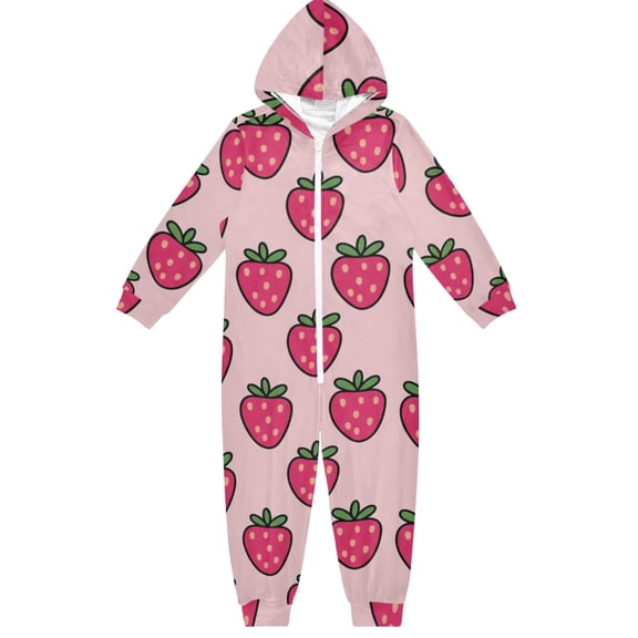 Strawberry One Piece Pajamas Soft Jumpsuit Cozy Sleep and Play Romper Zipper and Pockets 4T