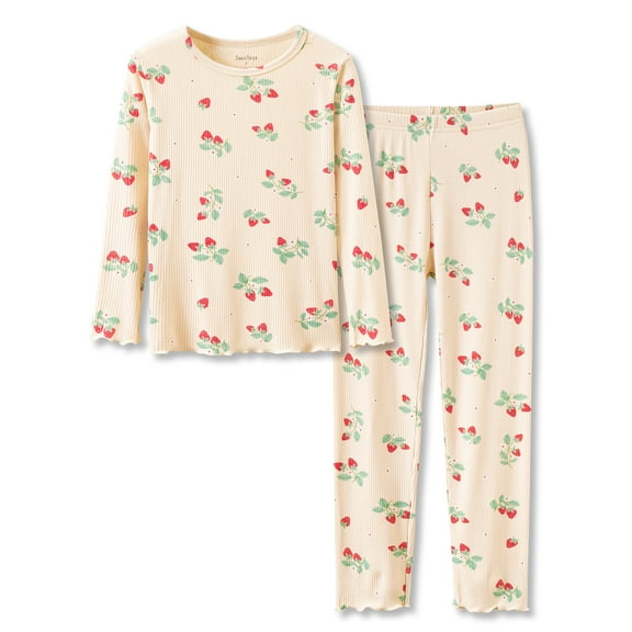 Strawberry Pajama Set for Baby / Toddler / Little Girls Footless 2 Piece Long Sleeves & Pants PJs Size 5T