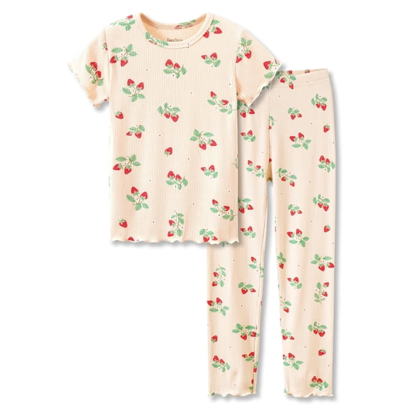 Strawberry Pajama Set for Baby / Toddler / Little Girls Footless 2 Piece PJs Size 8