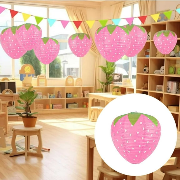 Strawberry Paper Lanterns for Strawberry Themed Party Decor Room Decorations Birthday Party Supplies Red and Pink Fruit Hanging Ornaments, D
