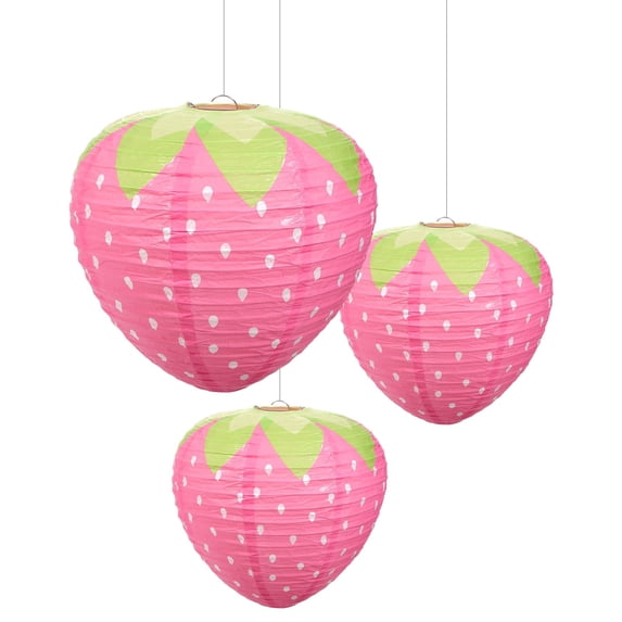 Strawberry Party Decorations,3 PCS Pink Strawberry Paper Lantern, 8" & 12" Strawberrys Lantern Decorations, Strawberrys Themed Decor for Room, Birthday Party, Baby Shower, Wedding, Garden