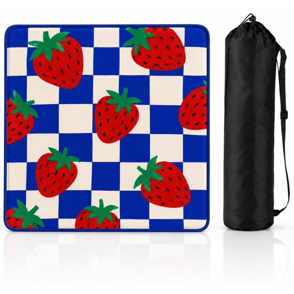 Strawberry Patch Mahjong Mat, Blue Checkerboard Tabletop Game Mat with