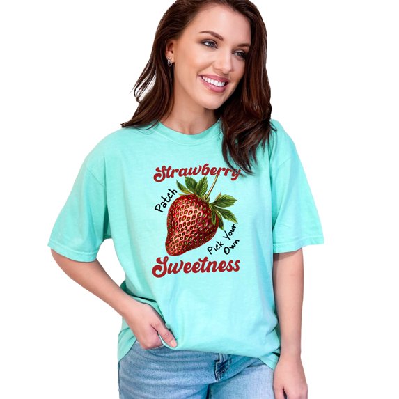 Strawberry Patch Pick Your Own Sweetness T-Shirt, Summer Fruit Graphic Tee, Strawberry Lover Gift, Cute Berry Shirt for Women Men, Chalky Mint Comfort Colors T-Shirt, Medium