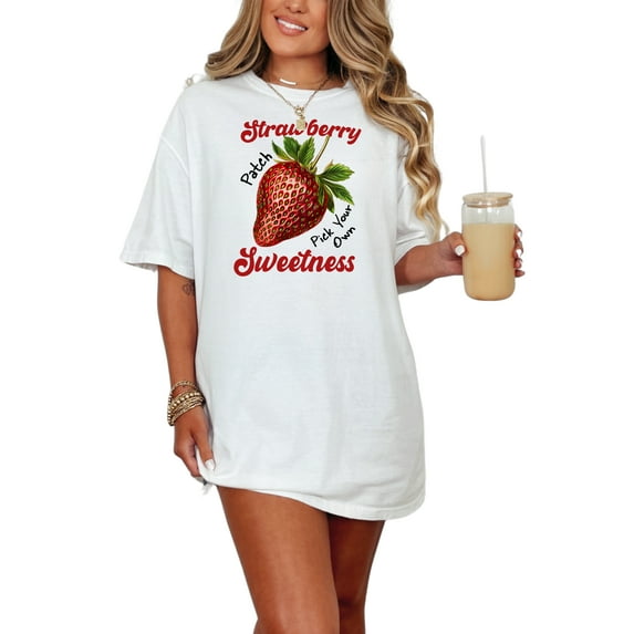 Strawberry Patch Pick Your Own Sweetness T-Shirt, Summer Fruit Graphic Tee, Strawberry Lover Gift, Cute Berry Shirt for Women Men, White Comfort Colors T-Shirt, Small