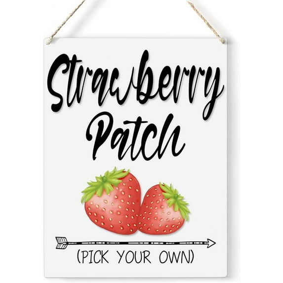 Strawberry Patch Wood Sign Summer Strawberry Wooden Signs Rustic Hanging Plaque Home Wall Art 8x10 Sign Wall Decor for Home Kitchen