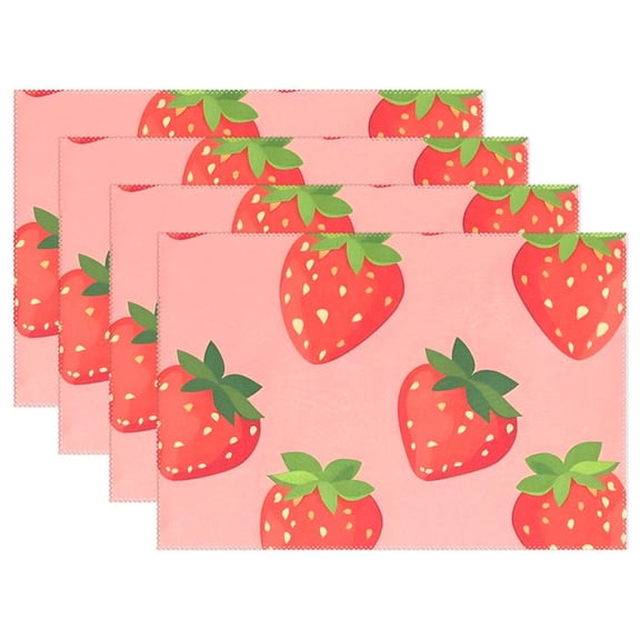 Strawberry Pattern 12×18 inch Placemats Heat Resistant Washable Foldable Rectangular Placemats Set Decoration Indoor Outdoor for Kitchen Dining Table 1PC