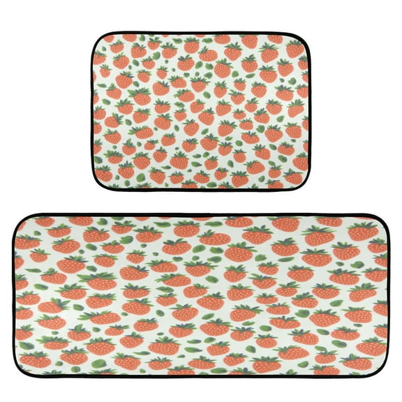 Strawberry Pattern 2-Piece Kitchen Carpet Mat Set, Non-Slip Memory Foam, Soft for Kitchen and Living Room Use