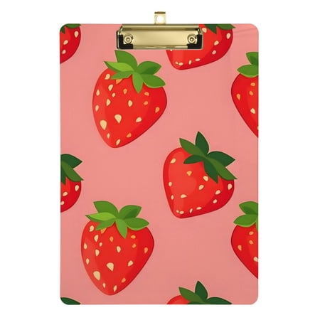 Strawberry Pattern Acrylic Clipboards 12 x 9 Inch A4 Size with Low Profile Clip Hanging Clipboard for Classroom School Office
