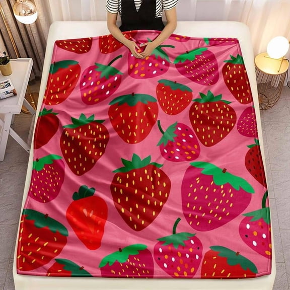 Strawberry Pattern Blanket, 1 Count Soft Comfortable Throw Blanket, Warm Home Blanket for Sofa, Bed, Office, Camping Trip