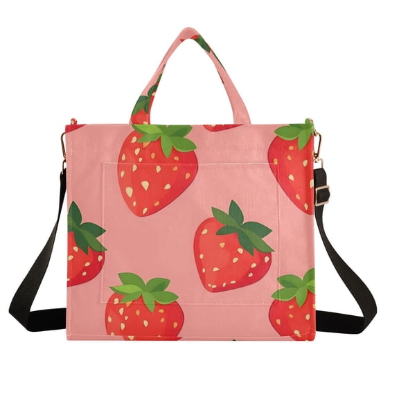 Strawberry Pattern Corduroy Tote Bag Handbag Large Messenger Bag Shoulder Crossbody Zipper Bag Purse