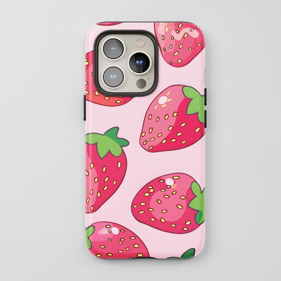 Strawberry Pattern For All iPhone Series Protective Phone Case Cute Cartoon Pink Red