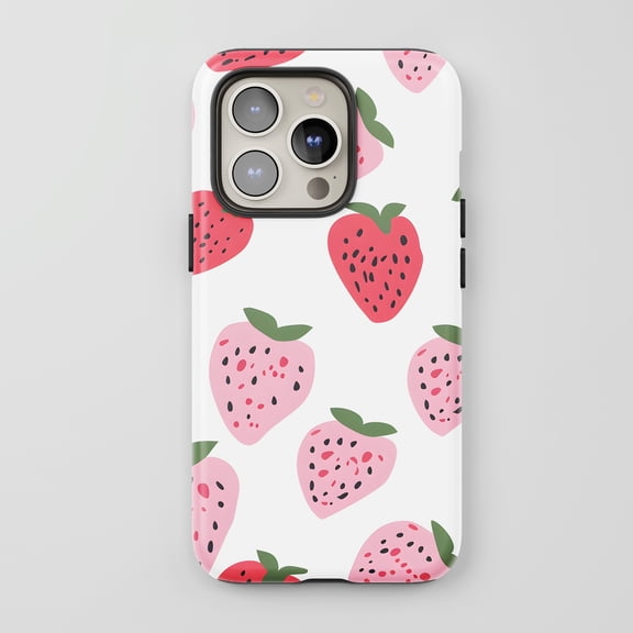 Strawberry Pattern For All iPhone Series Protective Phone Case Cute Fruit Design Pink White