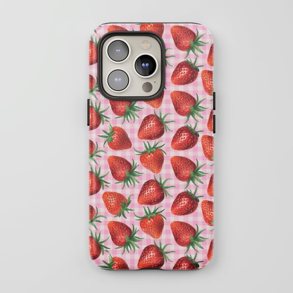 Strawberry Pattern For All iPhone Series Protective Phone Case Fruity Pink Gingham