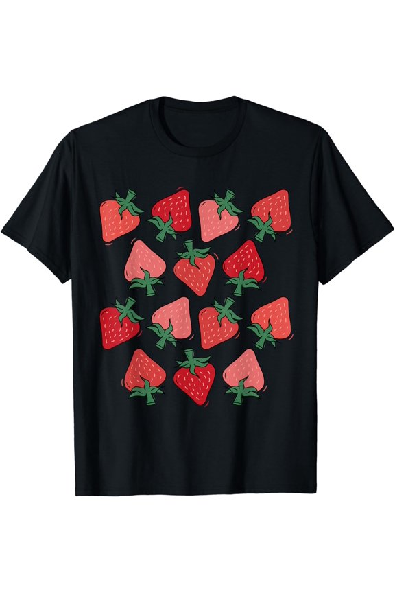 Strawberry Pattern Fruitarian Berry Strawberries Fruit Lover T-Shirt