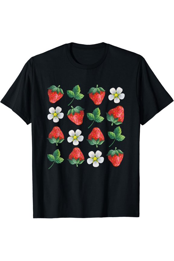 Strawberry Pattern Fruitarian Berry Strawberries Fruit Lover T-Shirt