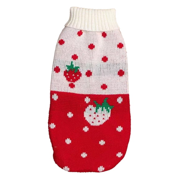 Strawberry Pattern Knit Cat Sweater with Anti-Slip Breakaway Strip - Warm High Collar Pullover for Pets