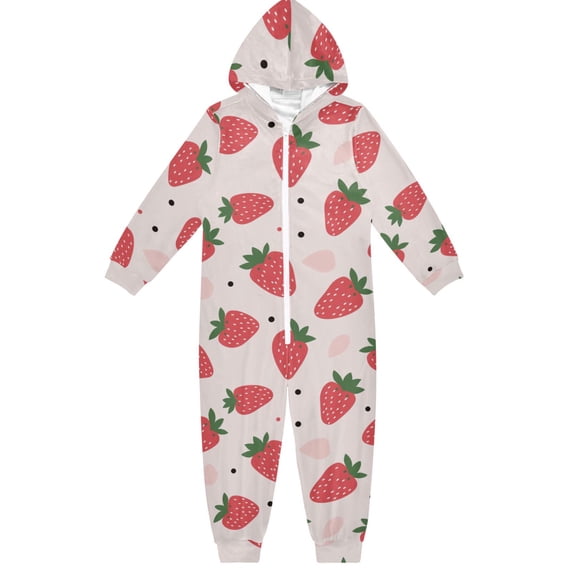 Strawberry Pattern One Piece Pajamas Soft Jumpsuit Cozy Sleep and Play Romper Zipper and Pockets 4T