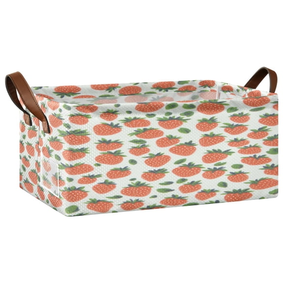 Strawberry Pattern Open Home Storage Bins Foldable Metal Frame Shelf Baskets 16.9x11.4x7.7in Water-Resistant