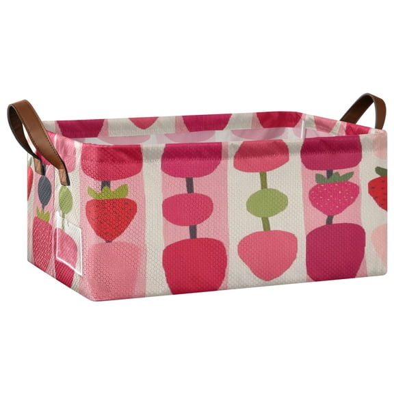 Strawberry Pattern Open Home Storage Bins Foldable Metal Frame Shelf Baskets 16.9x11.4x7.7in Water-Resistant