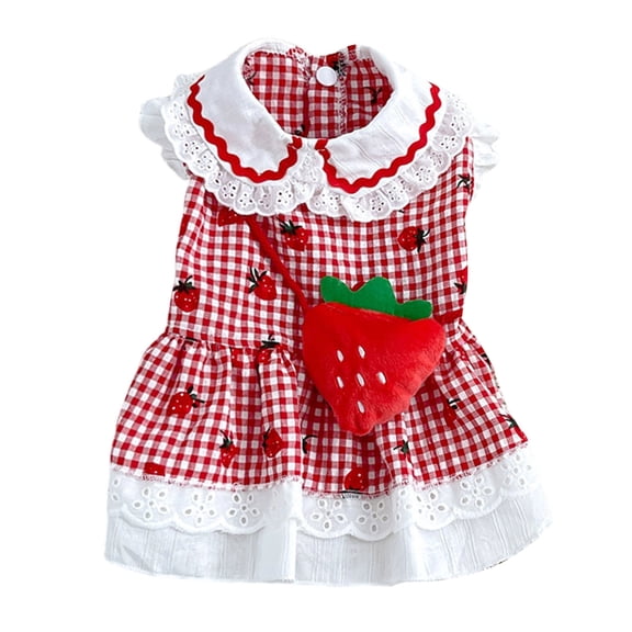 Strawberry Pattern Pet Dress Soft Thin Dog Cooling Dress Princesses Dress for Daily Walking or Parties