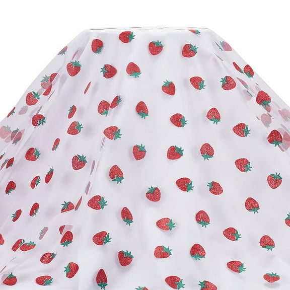 Strawberry Pattern Polyester Mesh Lace Fabric for Kids Party Dress Decoration Garment Making Red 165x0.02cm