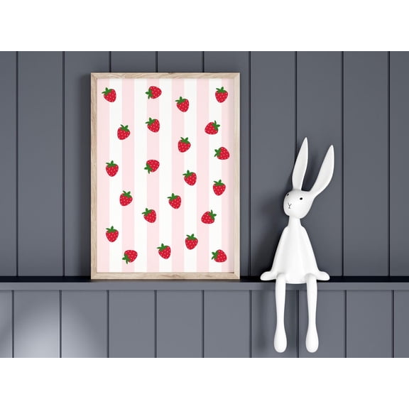 Strawberry Pattern Print Cute Fruit Girls Room Wall Art Unframed Paper Print