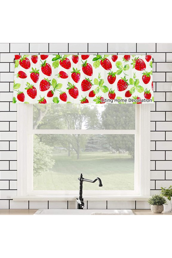 Strawberry Pattern Print Design Window Valance Polyester Rod Pocket kitchen Valances Curtains for windows 54x18 inch