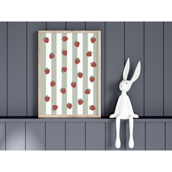 Strawberry Pattern Print Sage Green Nursery Wall Art Cute Unframed Paper Print