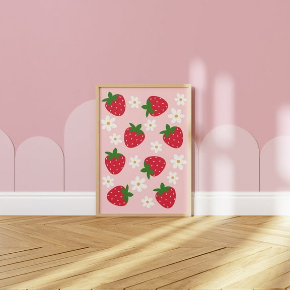 Strawberry Pattern Print // Strawberry And Daisy Wall Art, Nursery Print, Flower Print, Cute Fruit Wall Art, Girls Room Wall Art, Modern Wall Decor, 12x18 UNFRAMED