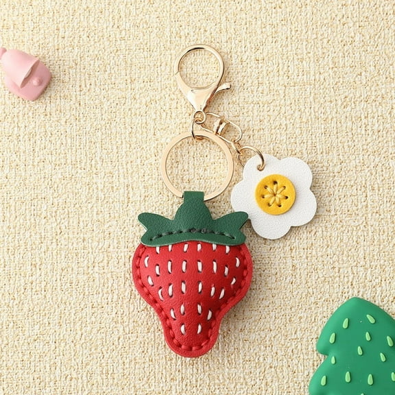 Strawberry Pendant Keychain - Soft Artificial Leather Charm, Cute Fruit-Shaped Keyring for Girls/Women, Durable Metal Hook & Reinforced Stitching