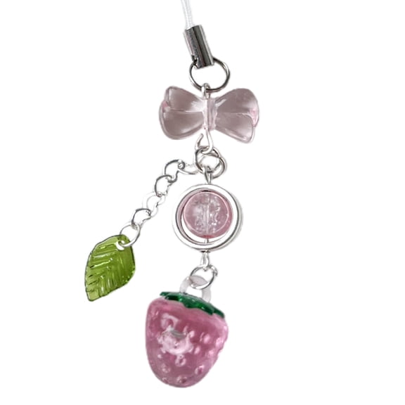 Strawberry Pendant Keyring Cute Sweet Keychain Backpack Decoration Bowknot Keyholder Women Girl Jewelry Ornament